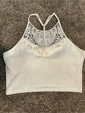 SO Pretty Little Layers White Crochet Lace High Neck Brami Tank M Boho Concert